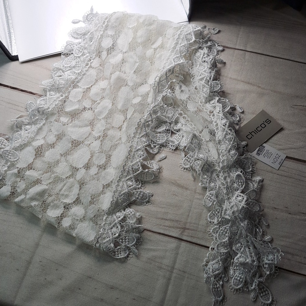 Chico's Loredo Lace Skinny Oblong White Scarf
